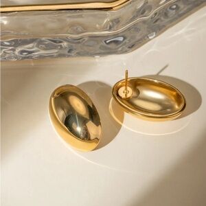18K Gold Plated Oval Stud Earring